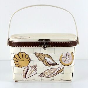Vintage Caro Nan Signed Picnic Basket Purse PETITE Shop Seashells
